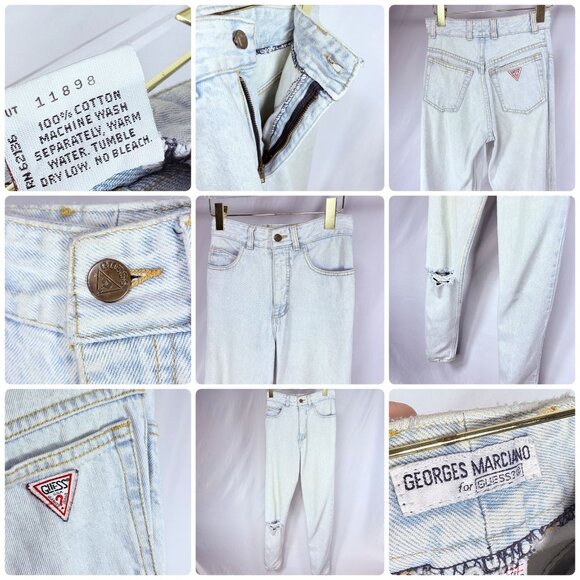 Vintage Guess Womens Light Wash 1050 High Waisted Rise Logo Patch Jeans 27 27" - Picture 2 of 16